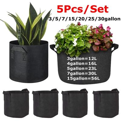5Pcs Felt Grow Bags Gardening Growing Planter Round Flower Vegetable Planting Pots Pouch Garden Balcony Pot Container Supplies Set