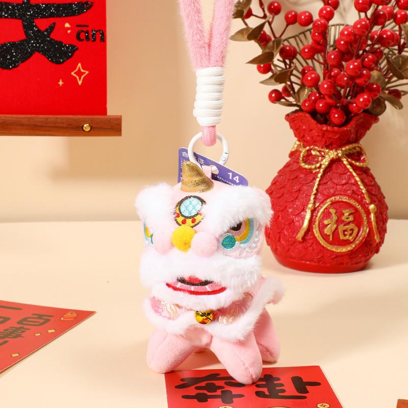 New Year Plush Lion Figurine With Embroidered Features For Chinese Festival Decor