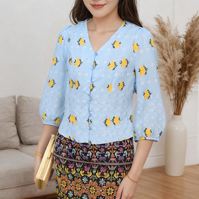 ZANZEA Women Casual Floral Print Summer V-Neck 3/4 Sleeve Blouse