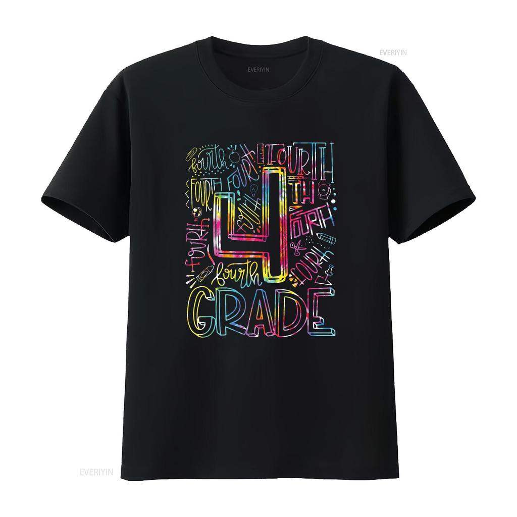 Tie Dye 4th Grade Typography Team Fourth Teacher T Shirt vintage Washed Soft Breathable streetwear Casual designer clothes
