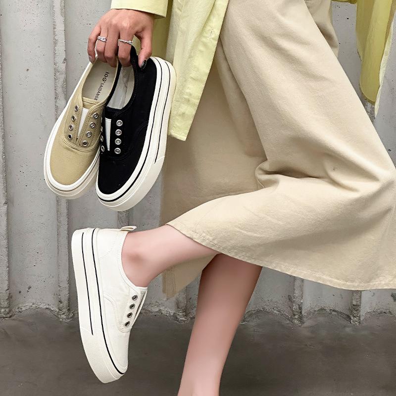 Fisherman shoes women's 2025 spring and summer thin lightweight breathable platform canvas shoes classic versatile lazy one pedal ins