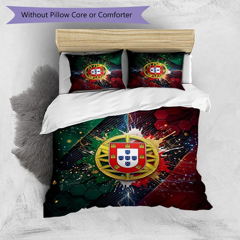 Set Biancheria da Letto Stampata Calcio Portogallo 3 Pezzi Set Copriletto Traspirante Accogliente come Regalo per la Casa Nuova o per le Feste