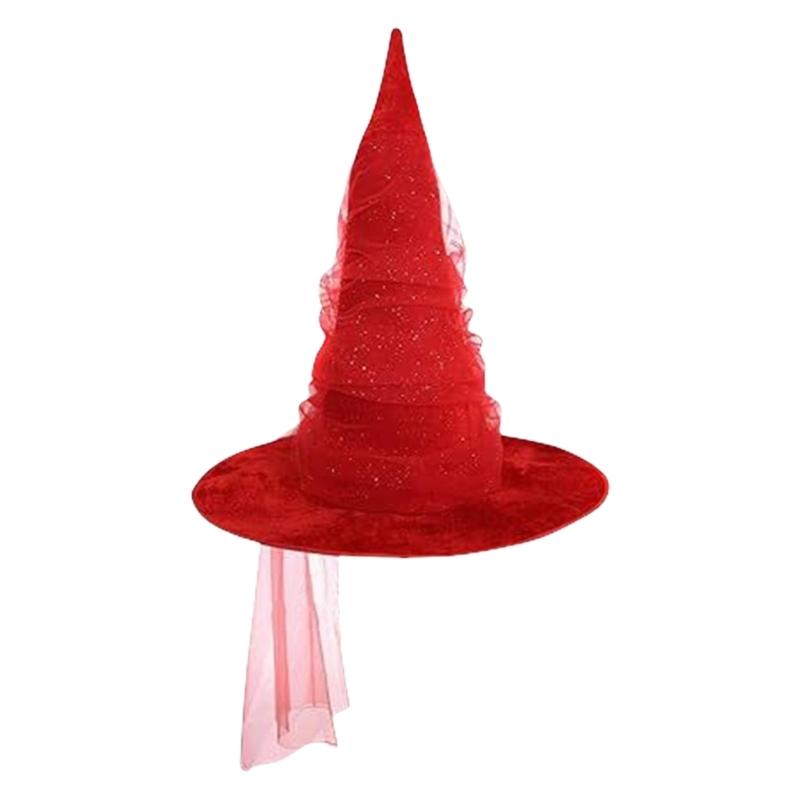 Elegant Witch Hat With Ruched Mesh Design For Halloween And Costume Parties Perfect For Women Cosplay Dressingup