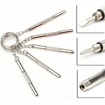 5pcs/set Portable 3 In 1 Screwdriver Eyeglass Sunglass Watch Repair Screwdriver Set Keychain Stainless Steel Mini Screwdriver Hand Tools