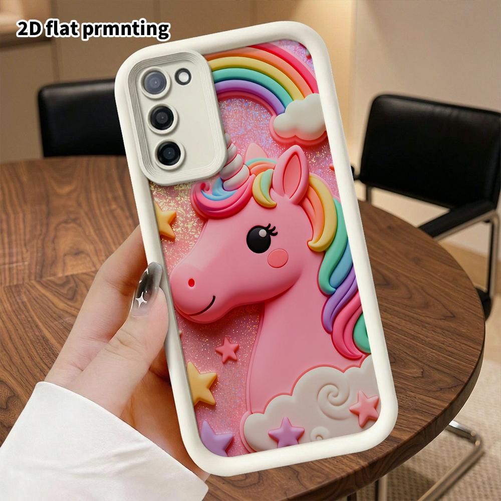 Phone Case: 2D Flat Samsung Galaxy A34 A35 M05 M06 S20 S22 S21 FE Plus 5G Layered Protective Case, Rainbow Unicorn, Christmas and Halloween Gift