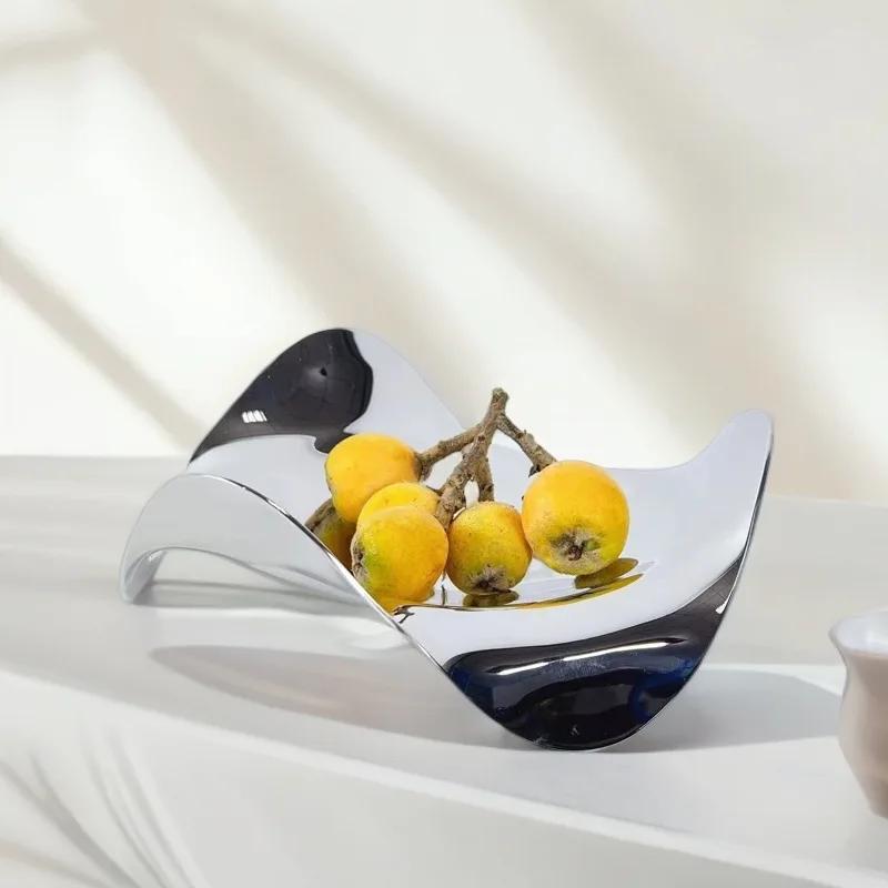 Luxury Mirror Stainless Steel Tray, Irregular Tableware Fruit Plate, Dining Table Decoration Ornaments, Kitchen Storage Box