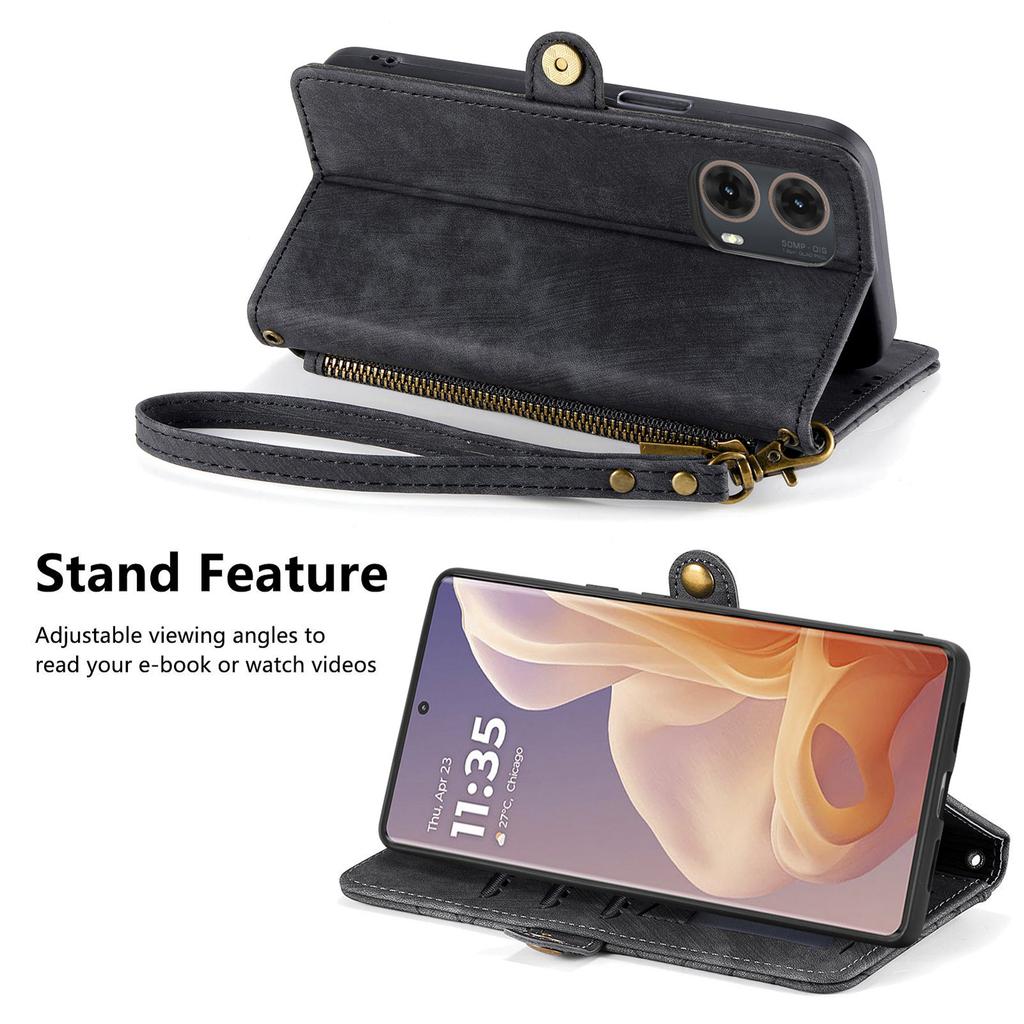 For Motorola Moto G85 5G/S50 Neo 5G Zipper Wallet Case Geometry Lines Leather Phone Cover with Strap