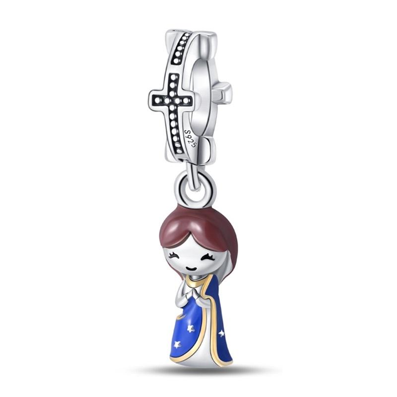 925 Silver Nossa Senhora Aparecida Dangle Cross Charms Pendants Fit Qikaola Bracelets DIY Jewelry For Women
