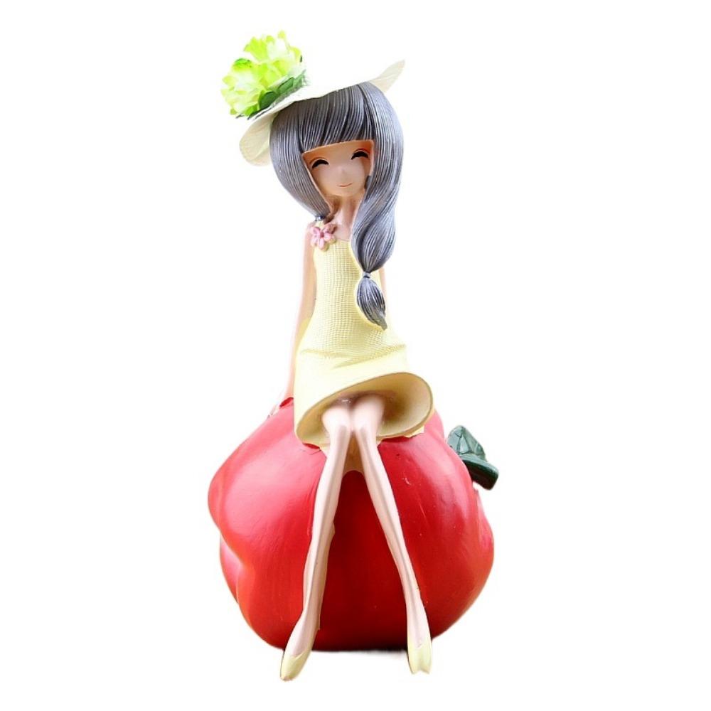 Creative Cute Fruit Girl Figurines Resin Crafts Cartoon Fruit Doll Ornaments Jelly Color Girl Car Accessories Decor Gifts