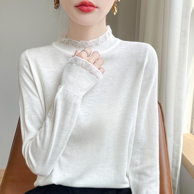 

Женский универсальный трикотажный топ с высоким воротником - Весенне-летний модный базовый элемент XXL (140-155 jin) белый