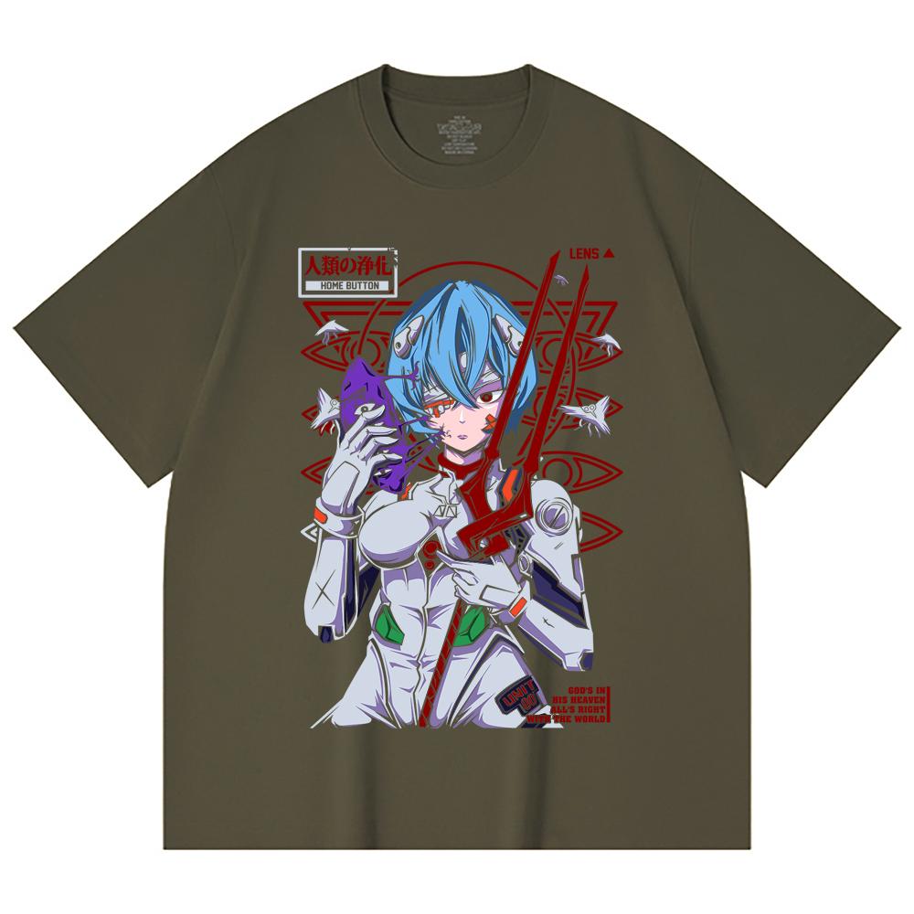 230 Gsm 100% Cotton Evangelion V7 Rei Print Unisex Heavy Cotton T Shirt
