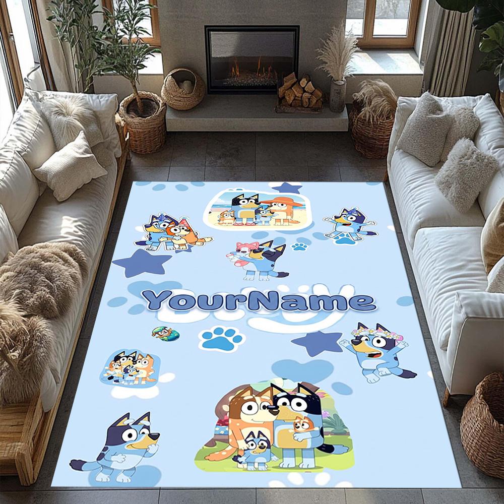 Bluey 103 Customized Name Floor Mat Design for Dormitory Playrooms Bedrooms Outdoor Antislip Carpet Anime Office Decor
