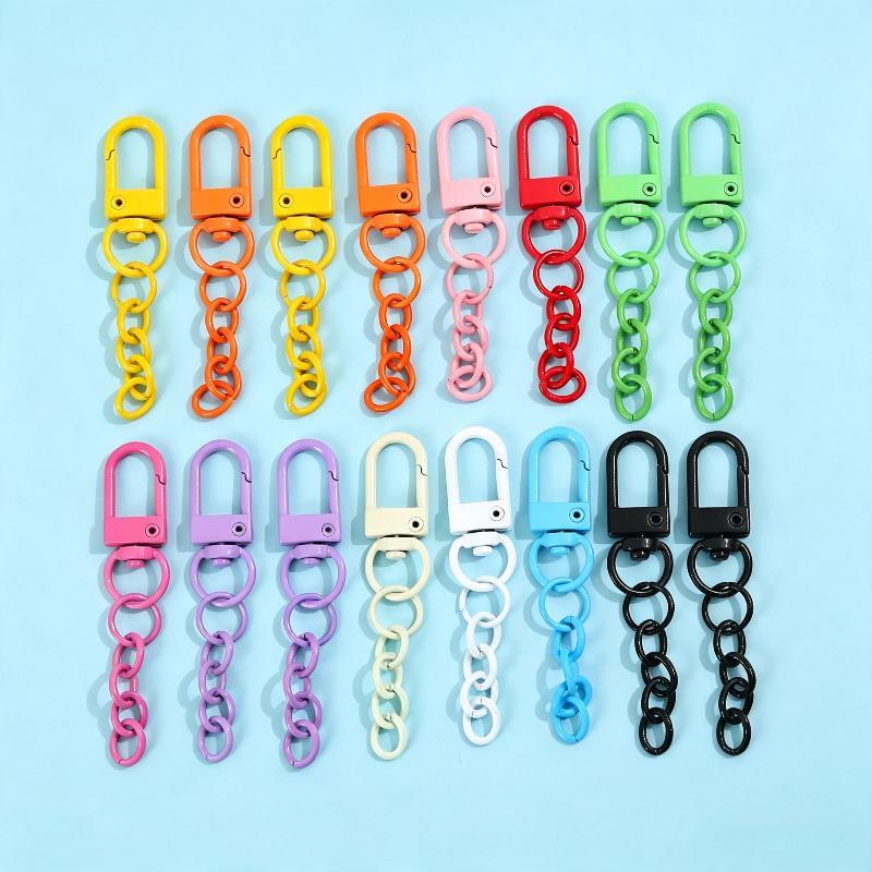 10Pcs Lobster Clasp Spring Buckle With Chains Colored Keychains For Diy Jewelry Making Key Ring Hooks Bags Buckle