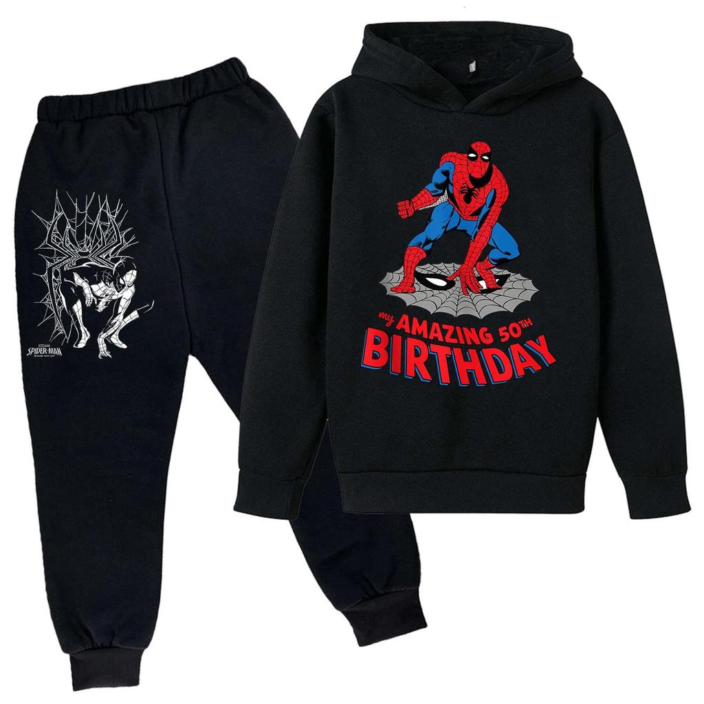 Kids Printed Hoodie and Sweatpants Set Long Sleeve Loose Fit Pullover Outfit for Boys and Girls
