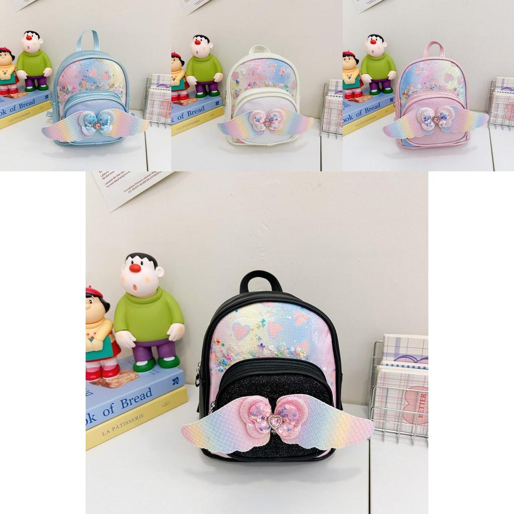 Cute Sequins Heart Shaped Pattern Wings Girls Backpack With Lightweight Pu Material For Kindergarten School Use