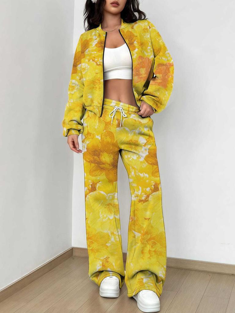 Gradual Change Autumn and Winter New European and American Women's Clothing Tie-dye Printing Suit Women