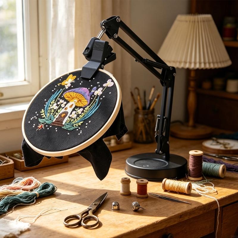 Adjustable 360 Degree Rotating Embroidery Stand With Sturdy Metal Frame And Foldable Designs For Easy Storage P9YB