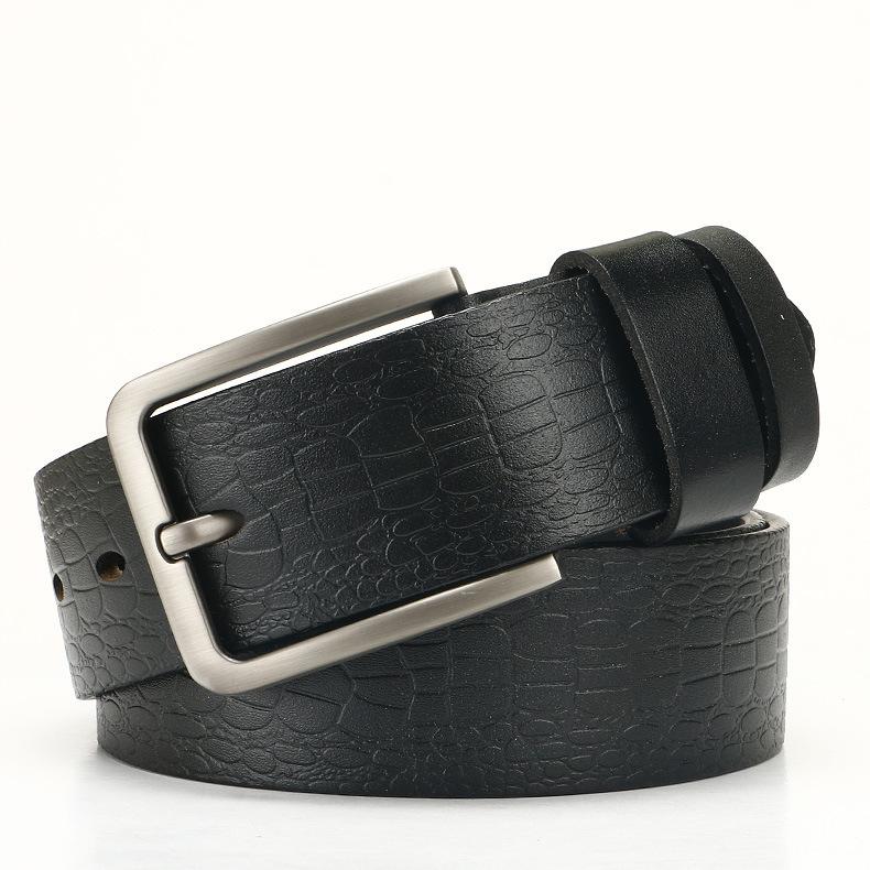 Men's Real Cowhide Whole Piece of Leather Belt Embossed Pin Buckle Men's Korean Style Versatile Yellow Cowhide Pants Belt