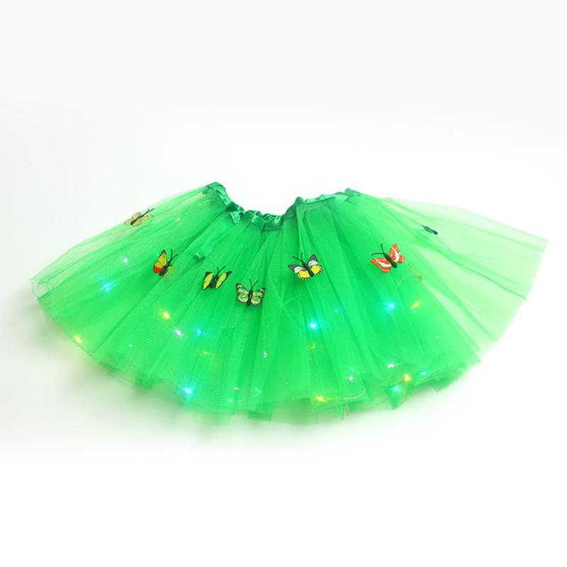 Girls Led Light Up Butterfly Tutu Skirt Glowing Elastic Waistband Multi-color Mesh Skirt For 2-12