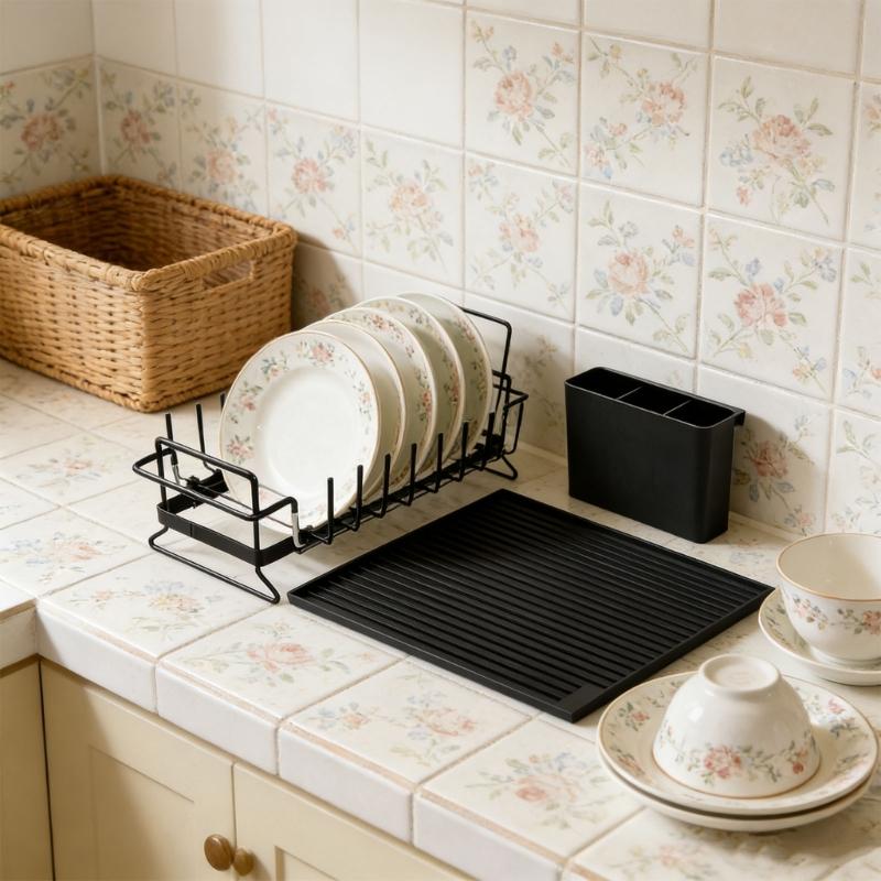 Adjustable Metal Dish Drainer Rack And Silicone Drying Mat Cutlery Holders For Compacts Kitchen Sink Organization Storage