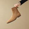 Krazing Pot Sheep Suede Nubuck Autumn Winter Shoes Low Heels Size 43 Modern Boots Square Toe Zipper Retro Ankle Boots