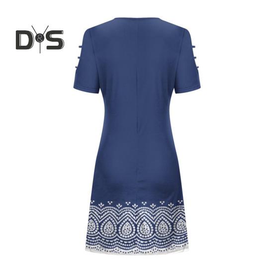 Damen Sommerkleid mit kalten Schultern, Boho-Stil, kurzärmelig, Rundhalsausschnitt, A-Linien-Kleid, lässig, locker, Strandkleid für Büro, Party, Urlaub