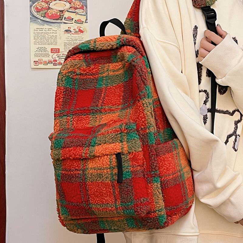 

Рюкзак в клетку для старшей школы зелёный