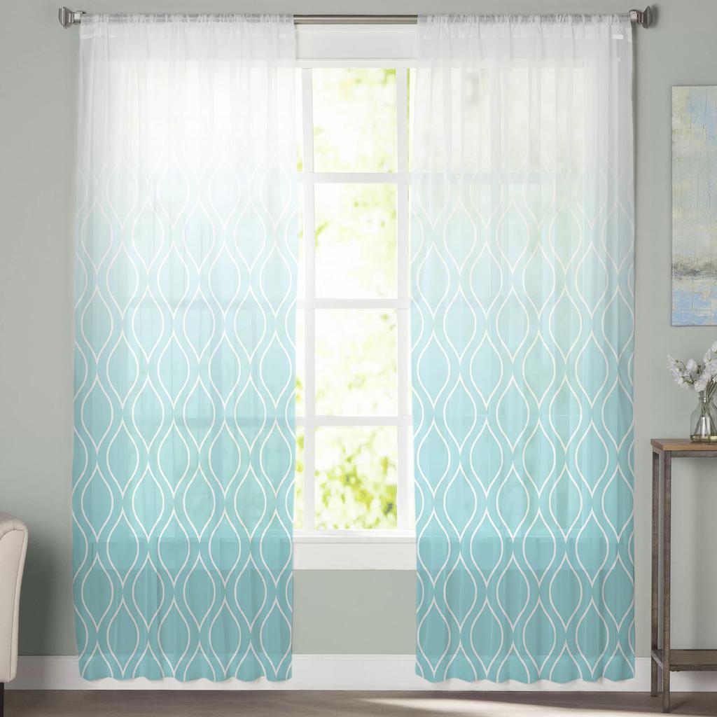 Blau Gradienten Fenster Vorhänge Sheer Chiffon Tüll Vorhang Hause Wohnzimmer Hintergrund Dekoration