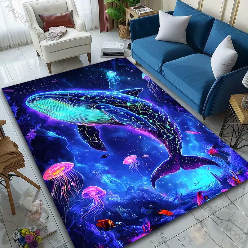 1PC Glowing whale and jellyfish Print Carpet Rug for Living Room Bedroom Sofa Doormat Home Decor Non-slip Floor Mat