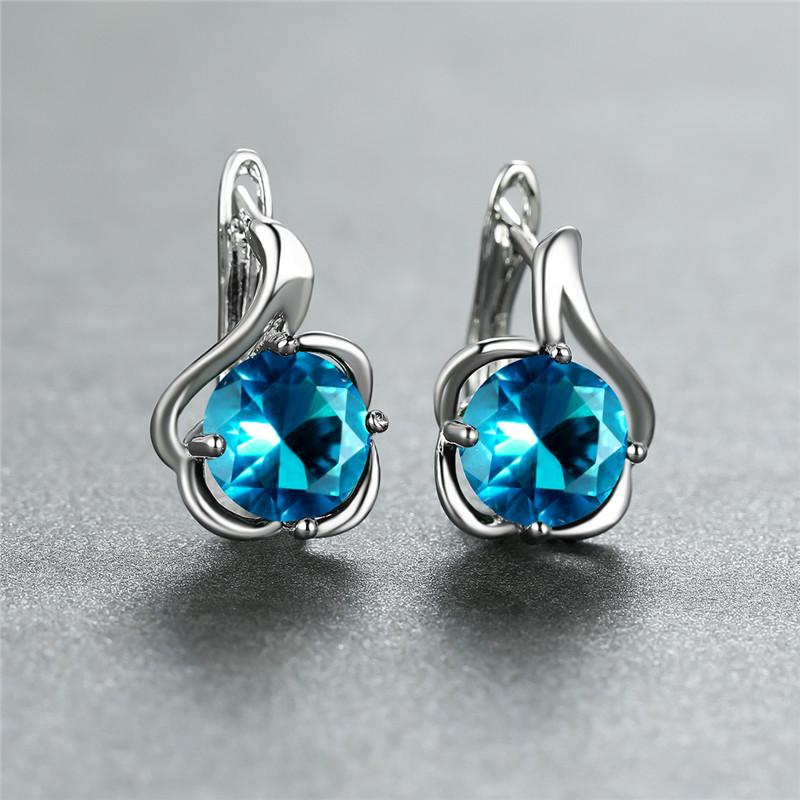 Red Green Zircon Round Stone Female Crystal Hoop Earrings Boho Silver Color Wedding Jewelry For Women