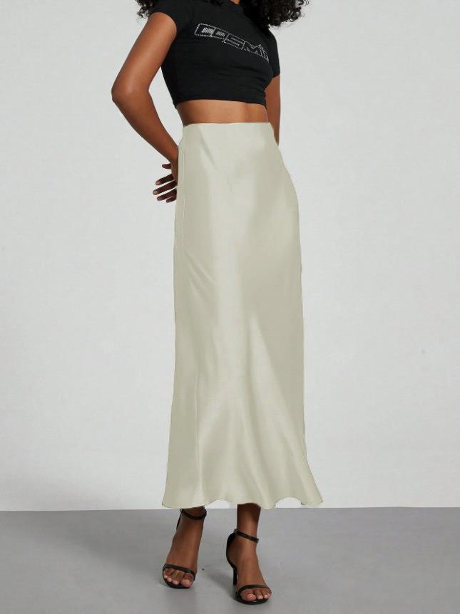 Women s Color Tight High Waisted Skirt, Fashionable Skirt L бежевый