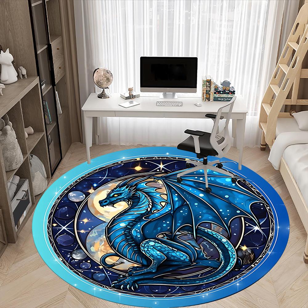 1pc Dragon Fantasy Office Round Area Rug, Under Office Chairs Bedroom Living Room Home Decor, Room Deco, Available In Various Sizes