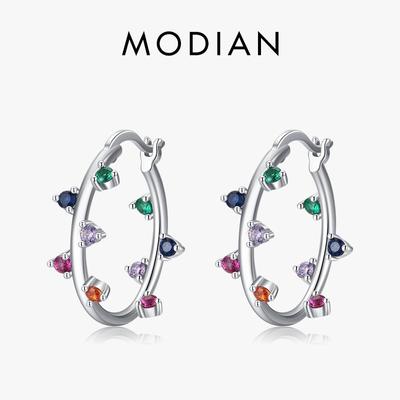 Modian 925 Sterling Silver Multicolour Zirconia Ear Buckles Luxury Fashion Hoop Earrings for Women Birthday Fine Jewelry