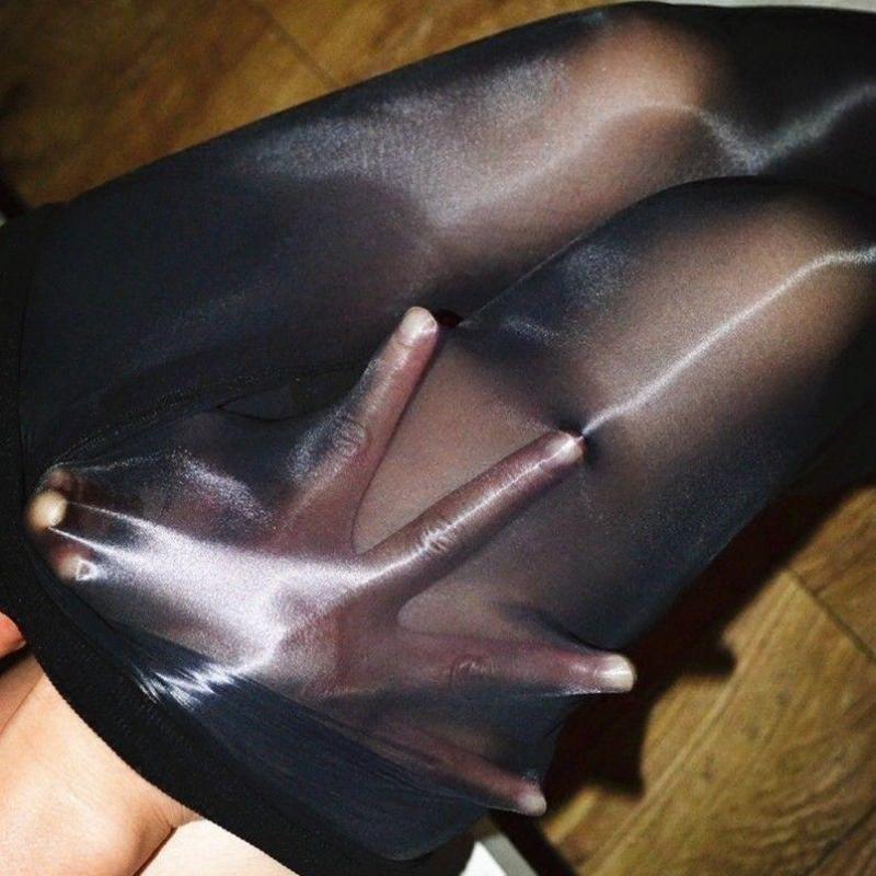 M-XL PLUS Glossy Reflective Crotchless Pantyhose for Women Pearlescent Silky Stockings Sexy Leggings Socks