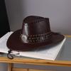 Pu Leather Cowboy Hat Lightweight Vintage Fedora Hat Wide Brim Sun Hat Adjustable For Themed Parties Hiking Music Festivals