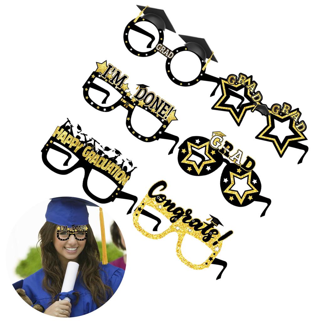 Pack Of 6 Black And Gold Graduation Glasses 2025 Glitter Eyeglasses For Photo Booth Props And Party Favors