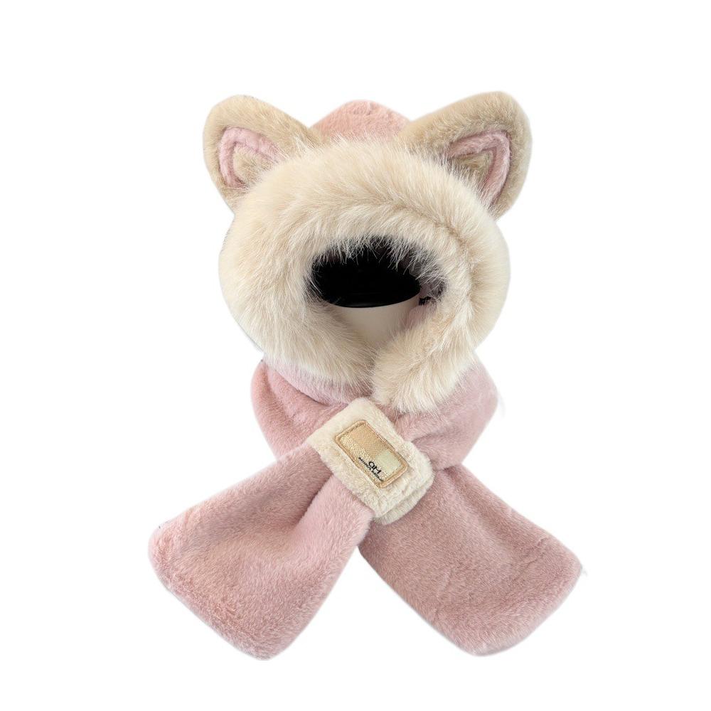 Windproof Hat Scarf Keep Warm Winter Plush Scarf Fox Ears Hooded Scarf for Women Autumn Winter
