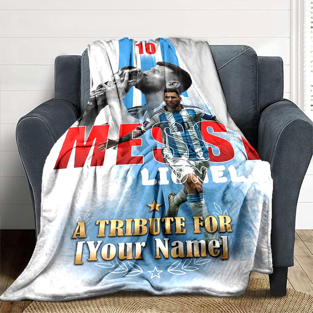 Football Messi Customize Text Blanket Lightweight Customizable Blanket Ultra-Soft Perfect for Office Chair Livingroom Sofa Home Decor