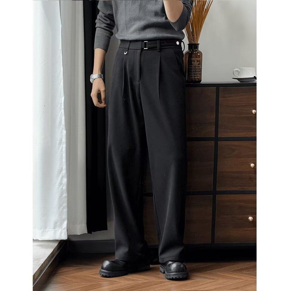 Three-dimensional Pleated Straight Trousers Men's Loose Trousers Wide-leg Spring and Autumn New Drop-down Men's High-end Casual Trousers