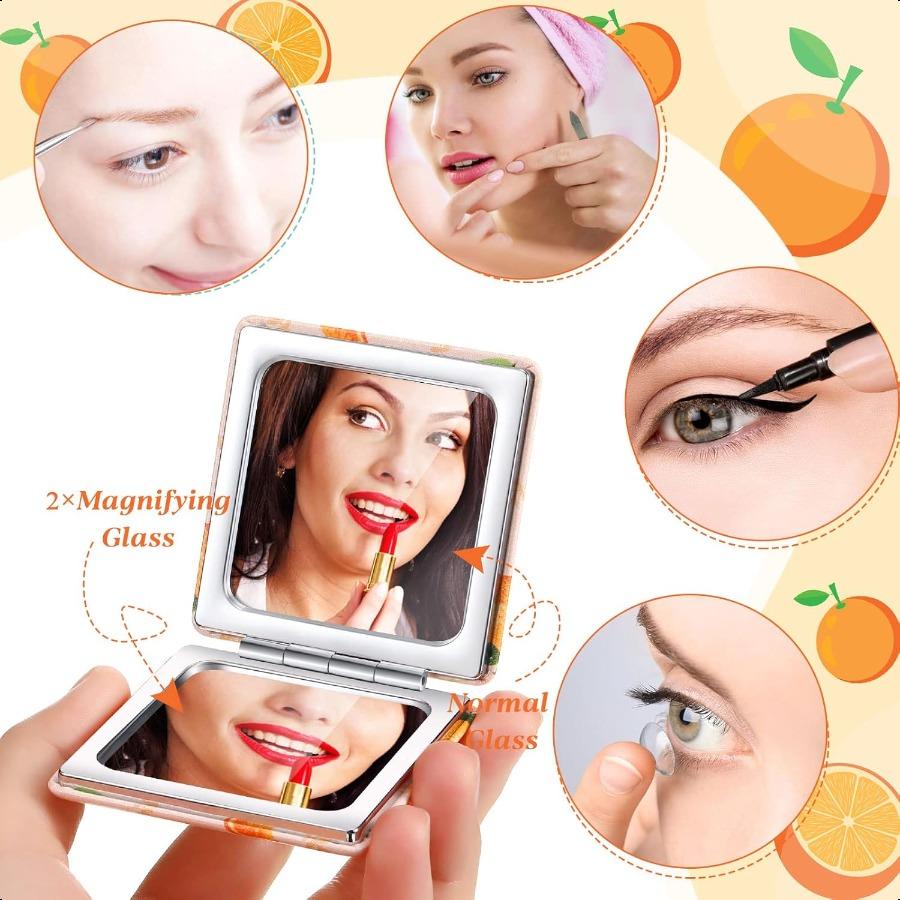 Compact Mirrors Small Pocket Fruit Design Mini Magnifying Portable Makeup Compact Pu Leather Double Sided Pocket Mirror for Wom