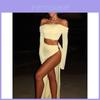 Style Long Sleeve Bodycon Skirt Set With Knit Splicing For Womens Spring Fashion