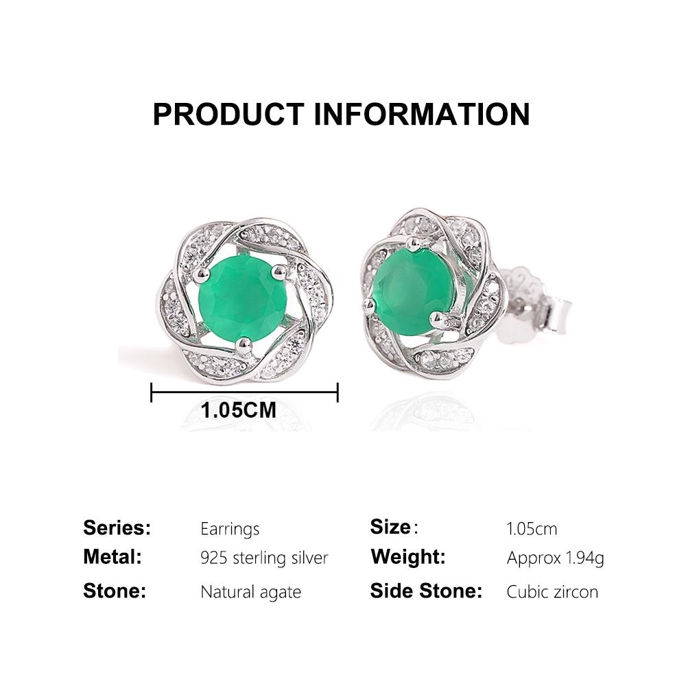 Elegant Flower Shape Design 925 Sterling Silver Earrings Natural Round 5.0mm Agate Fine Jewelry for Women's Party Birthday Gifts