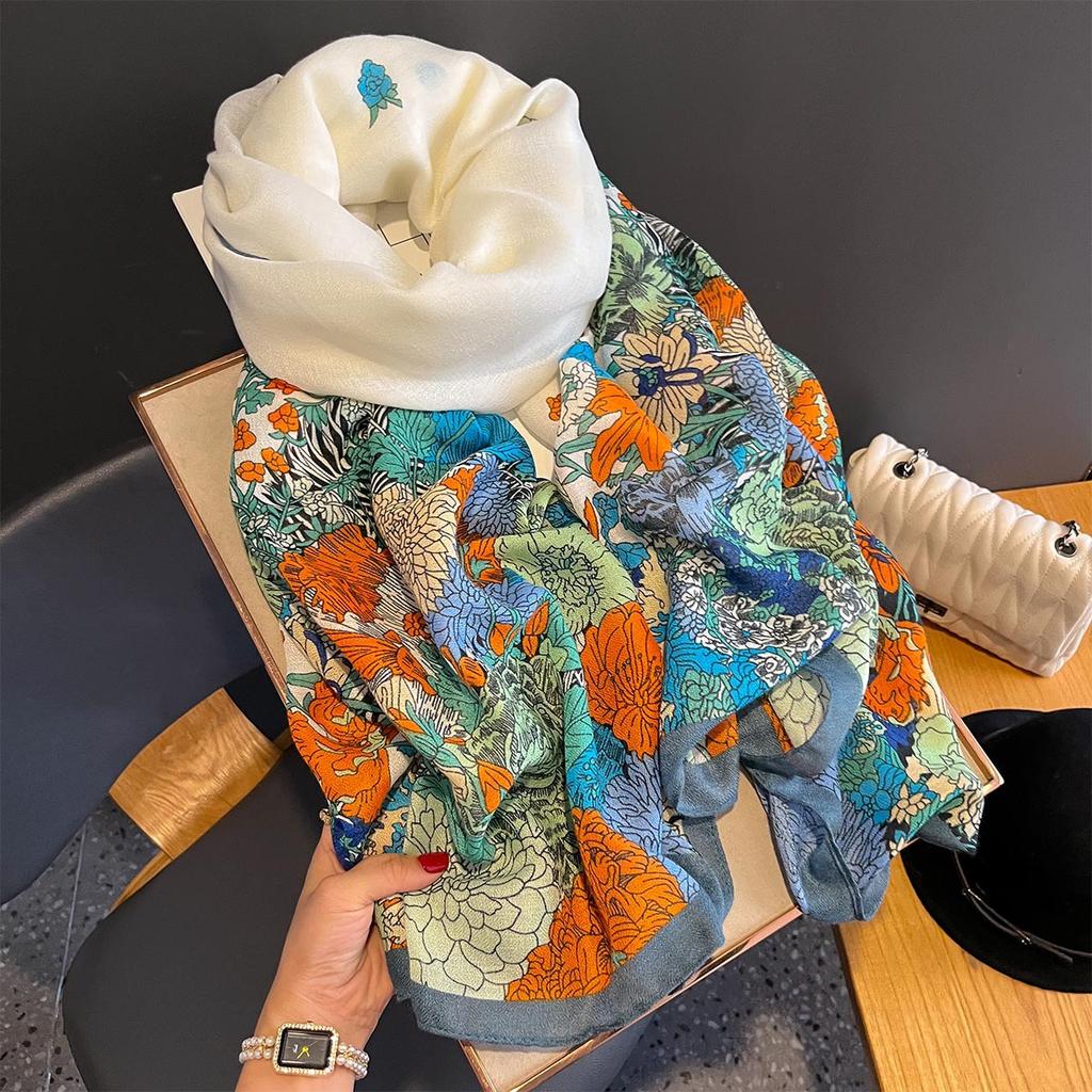 New Fashion Spring Autumn Women Floral Printing Beach Scarf Shawl Female Long Wrap Beach Sunscreen Hijab Blanket Bandana Scarves