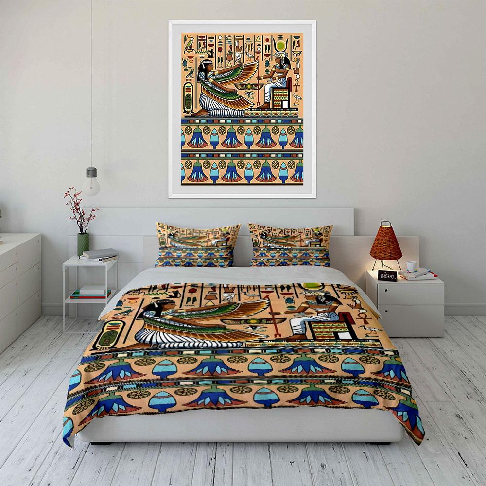Ancient Egyptian Mural Scene Bedding Set for Kids Luxury Gift 3pcs Digital Print Comforter Set Soft Comfortable Breathable