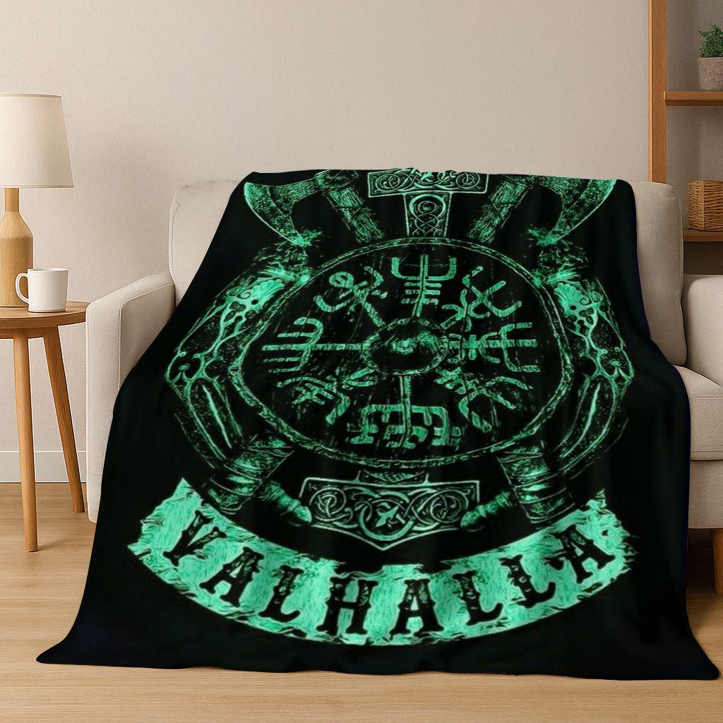 Nordycki Symbol Wojownika Wikingów Valhalla Valknut Runa Koc Flanelowy, Przytulny Miękki Koc Rzutowy do Domu Sypialni Łóżka Pokrowiec na Sofę Prezent