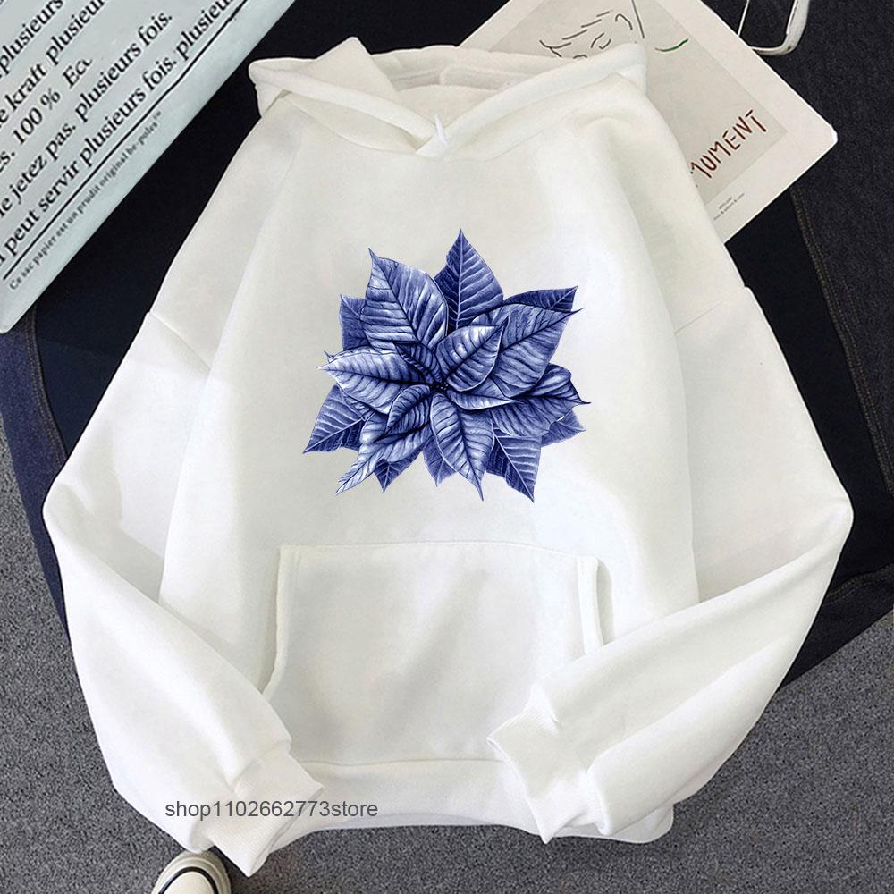 

Blue and White Christmas Hoodie Chinoiserie Leaf Print Sweatshirt Aesthetic Men Clothes Kpop Streetwear Women Clothing S