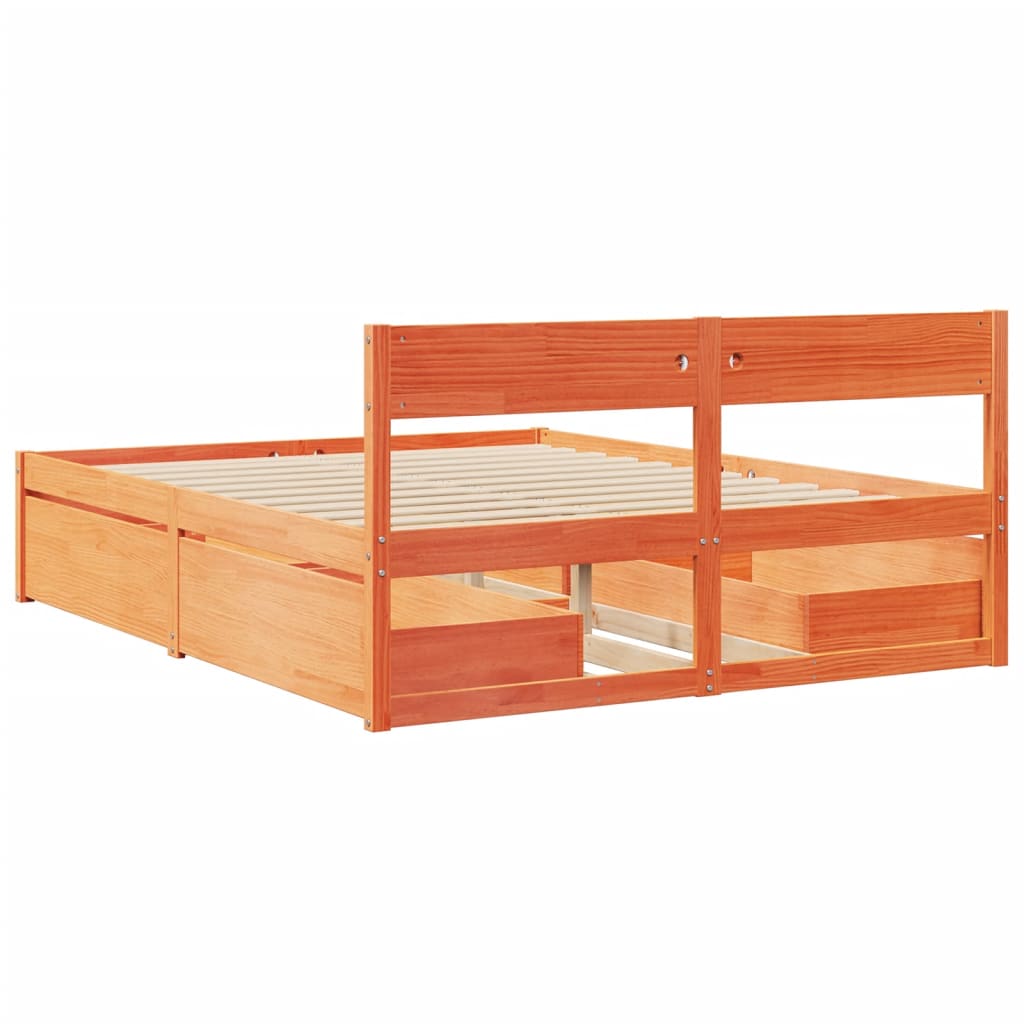 Vidaxl Bed Frame Without Mattress, Waxed Brown, 160X200 Cm, Solid Pine