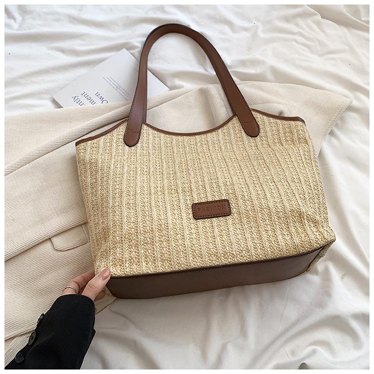 2025 new summer bag large capacity seaside vacation leisure straw bag niche woven shoulder tote bag