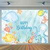 1pc, Underwater Birthday Photography Background, Cute Animals with Summer Ocean Theme, Turtle Photos, Cake Table Banner