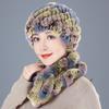 Middle-aged Rex rabbit hair hat female autumn and winter warm elderly grandmother ear protection fur mother wool scarf